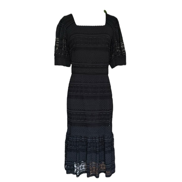 RACHEL PARCELL Black Lace Overlay MIDI Dress Square Neck, Size XL - Picture 1 of 16